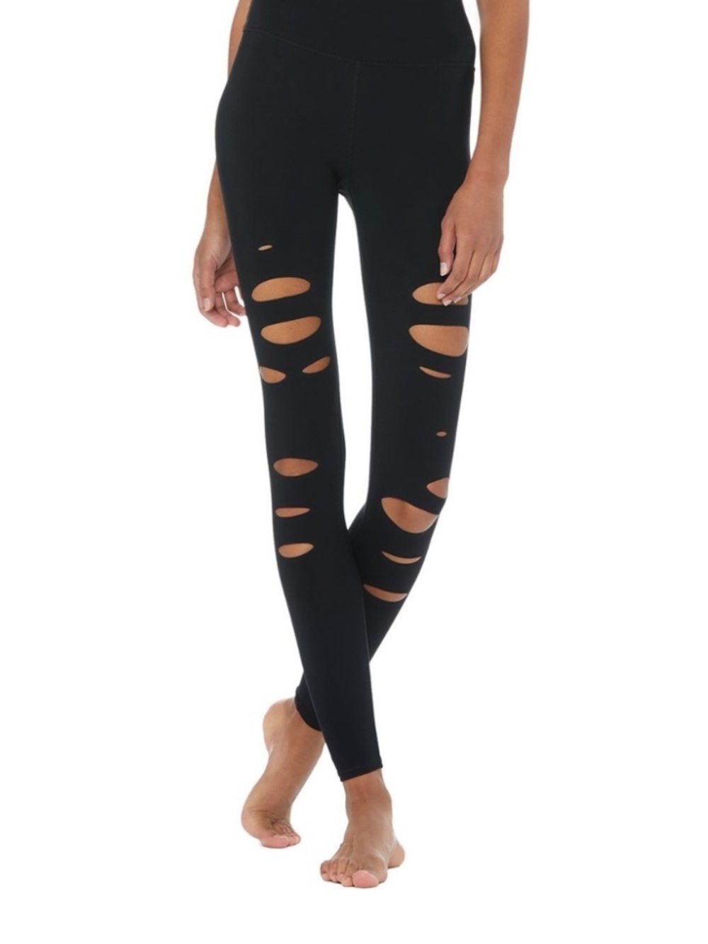 Alo Yoga High-Waist Ripped Warrior Leggings in Black Size Small